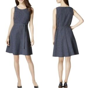 Tommy Hilfiger navy blue white jacquard dot belted fit and flare dress 14 AD13